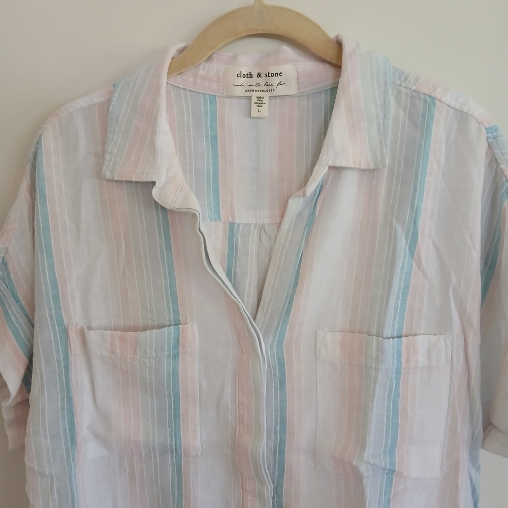 ANTHROPOLOGIE CLOTH & STONE LIYA STRIPED TIE FRONT TOP SIZE LARGE - Picture 3 of 7